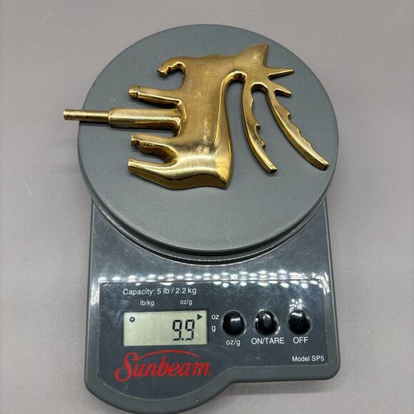 Vintage Solid Brass Reindeer Christmas Stocking Holder Long Arm Mantel Hook MCM - Picture 3 of 10